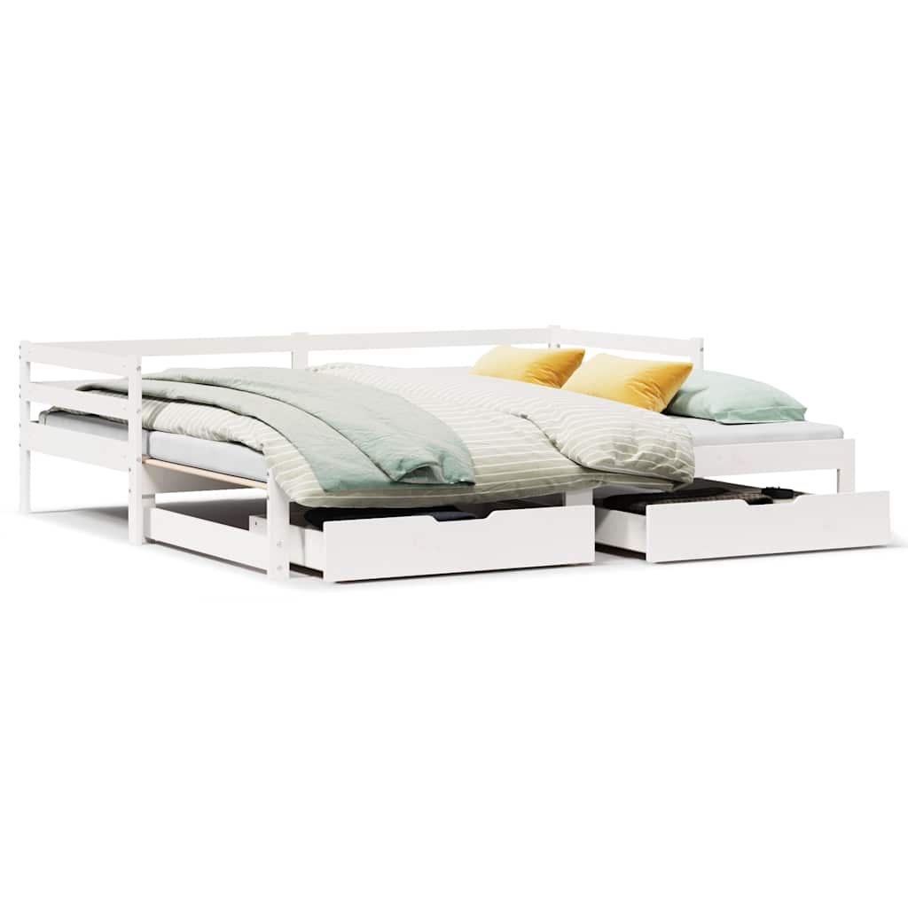Dormeuse con Cassetti Bianco 90x200 cm Legno Massello di Pino