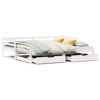 Dormeuse con Cassetti Bianco 90x200 cm Legno Massello di Pino