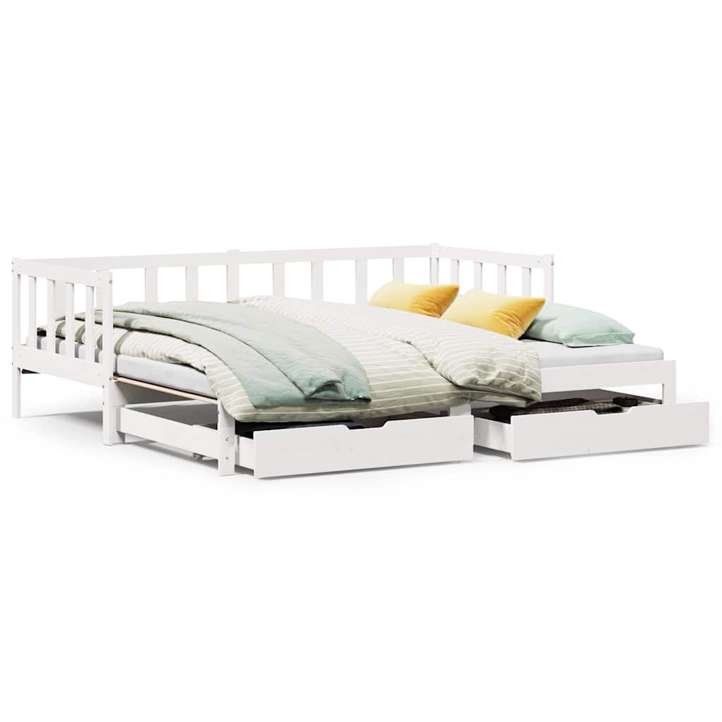 Letto Estraibile con Cassetti senza Materasso Bianco 90x200 cm