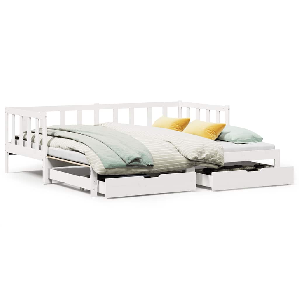 Letto Estraibile con Cassetti senza Materasso Bianco 90x190 cm