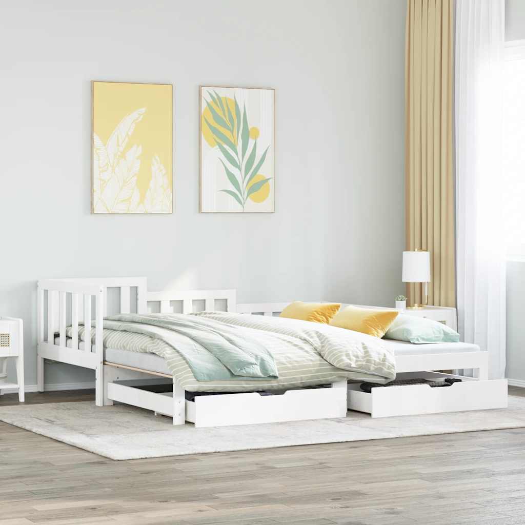 Letto Estraibile con Cassetti senza Materasso Bianco 90x200 cm