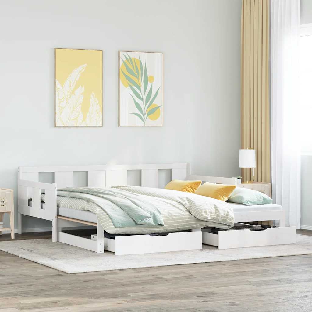 Letto Estraibile con Cassetti senza Materasso Bianco 90x200 cm
