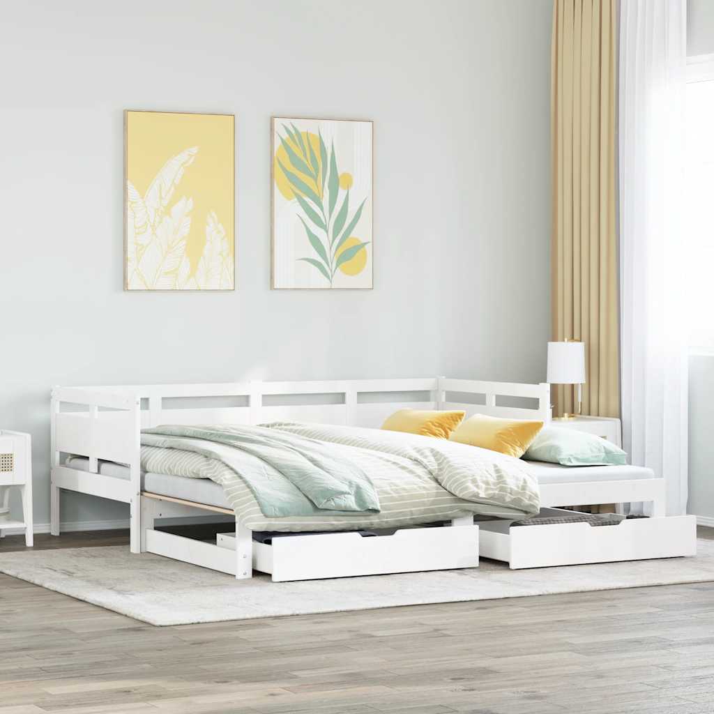 Letto Estraibile con Cassetti senza Materasso Bianco 90x200 cm