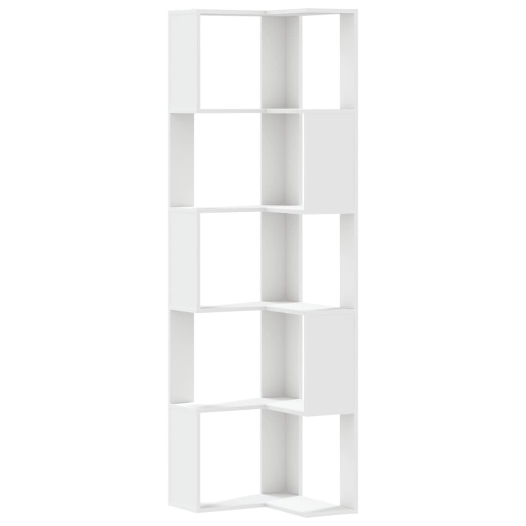 Libreria Angolare 5Ripiani Bianca 50x50x179cm Legno Multistrato