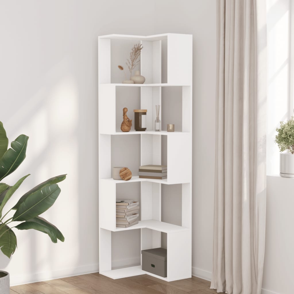 Libreria Angolare 5Ripiani Bianca 50x50x179cm Legno Multistrato