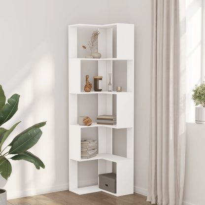 Libreria Angolare 5Ripiani Bianca 50x50x179cm Legno Multistrato