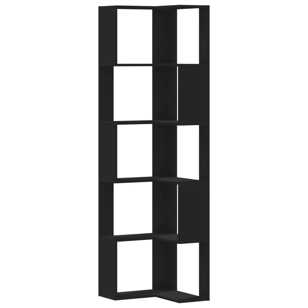 Libreria Angolare 5Ripiani Nera 50x50x179 cm Legno Multistrato