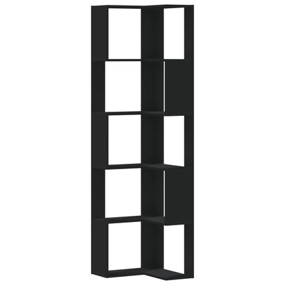 Libreria Angolare 5Ripiani Nera 50x50x179 cm Legno Multistrato