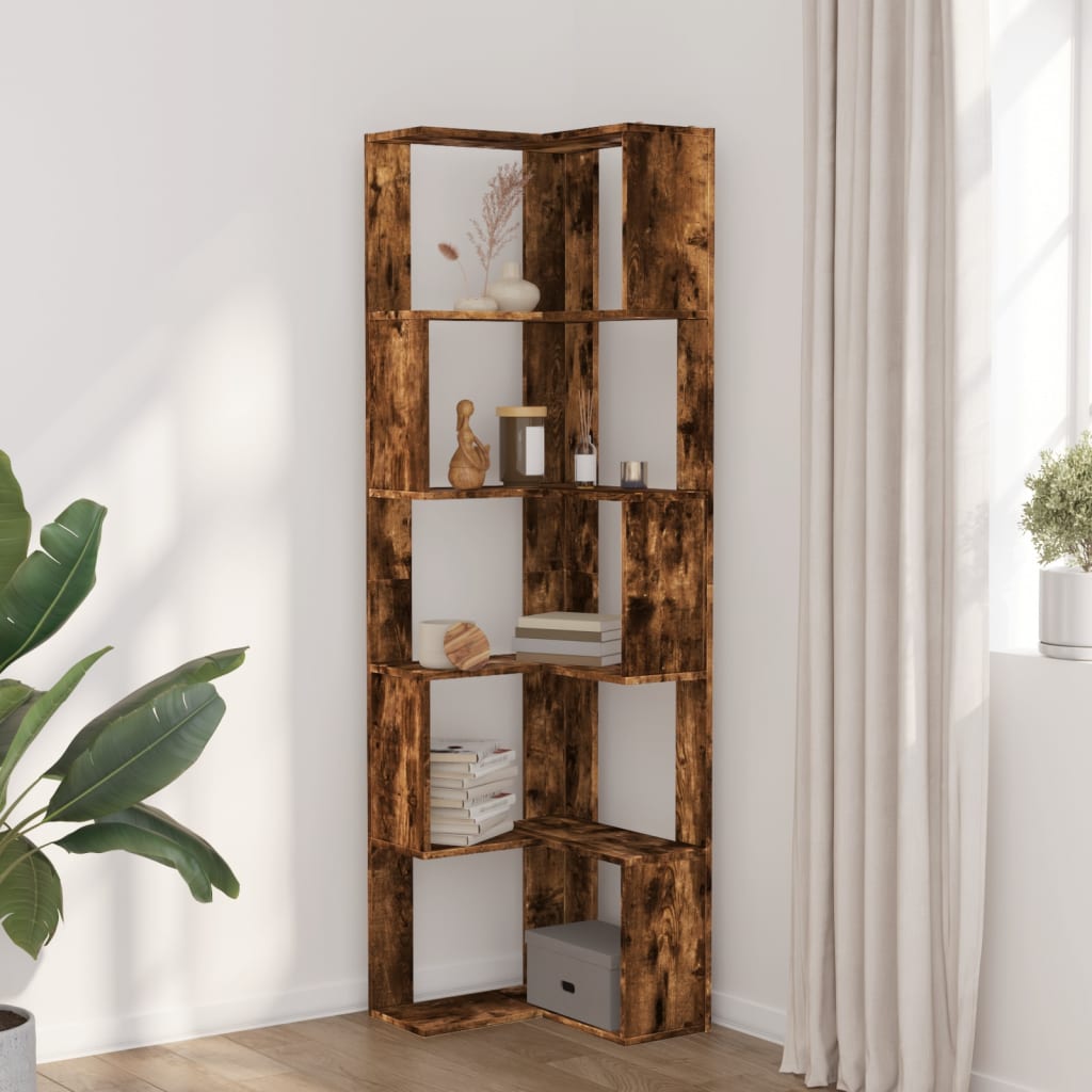 Libreria Angolare 5Ripiani Rovere Fumo 50x50x179 cm Multistrato