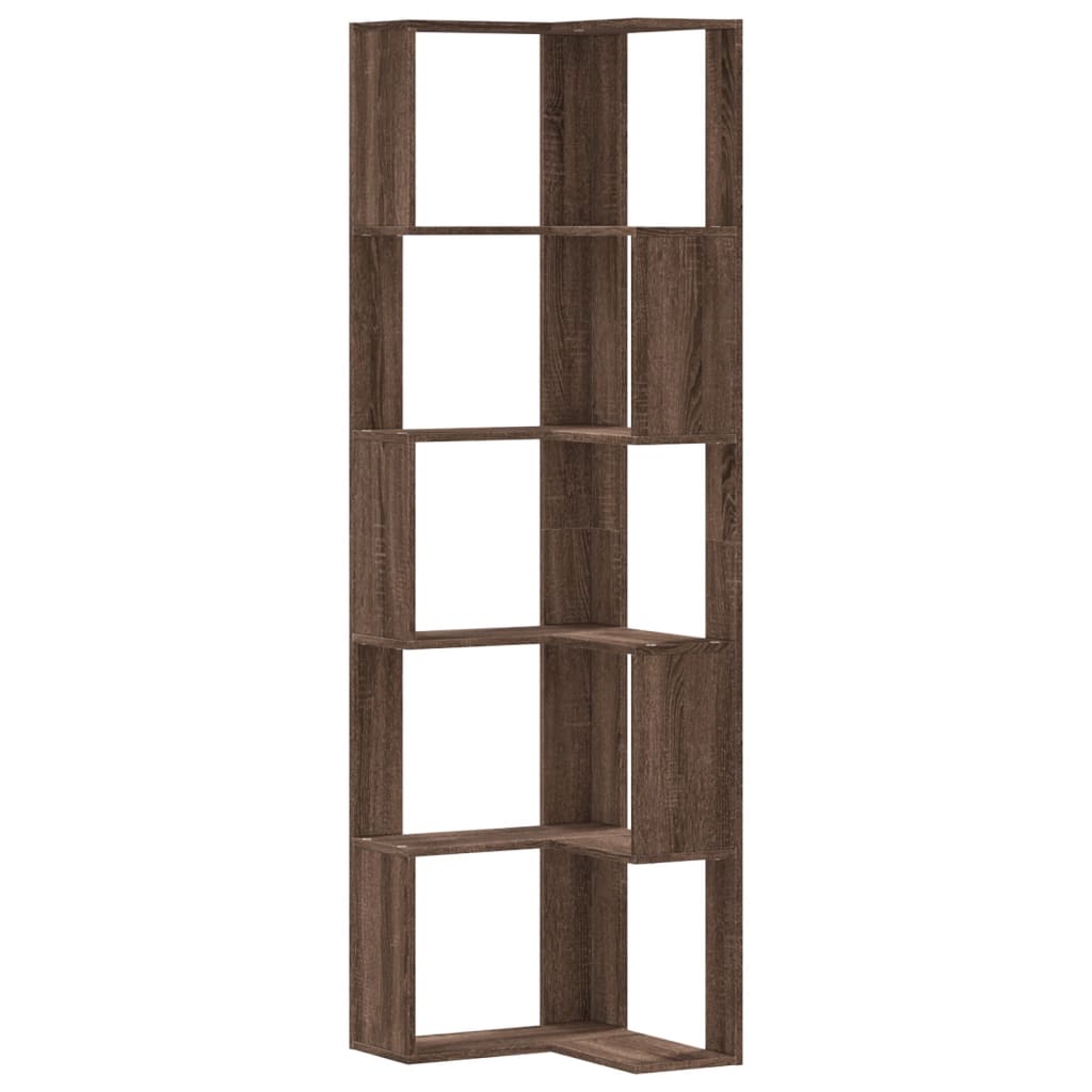 Libreria Angolare 5Ripiani Rovere Marrone 50x50x179 cm Legno