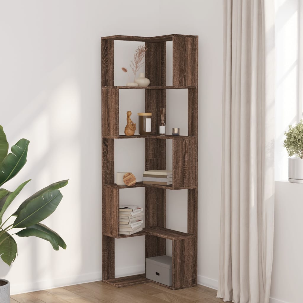 Libreria Angolare 5Ripiani Rovere Marrone 50x50x179 cm Legno