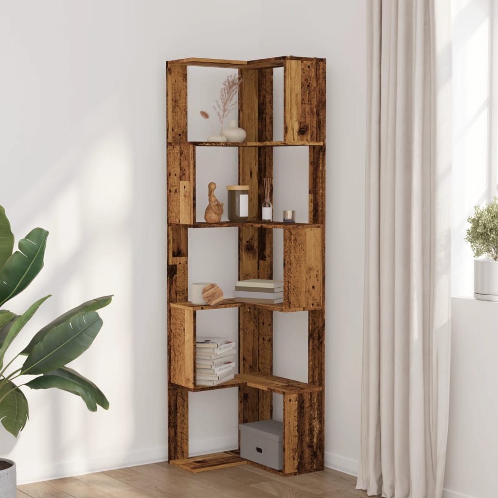Libreria Angolare 5Ripiani Legno Vecchio 50x50x179 cm Legno