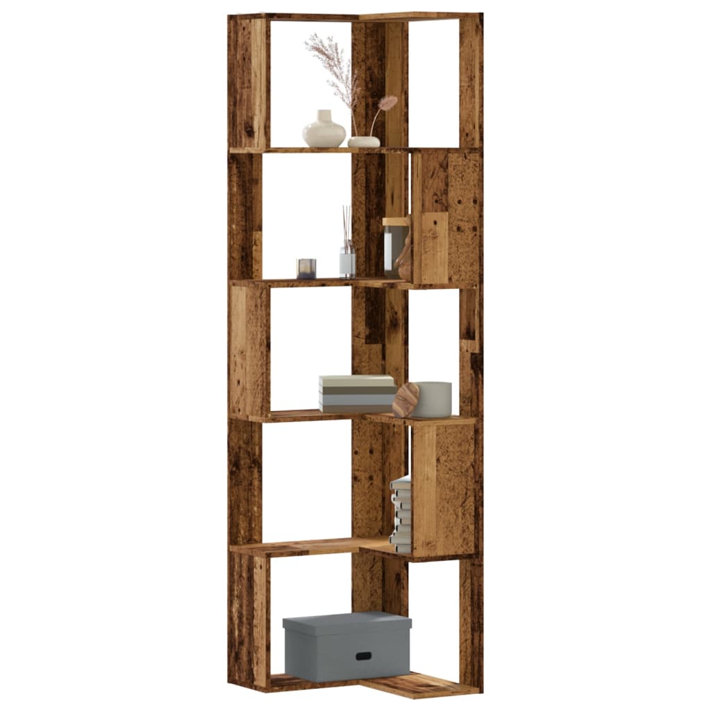 Libreria Angolare 5Ripiani Legno Vecchio 50x50x179 cm Legno