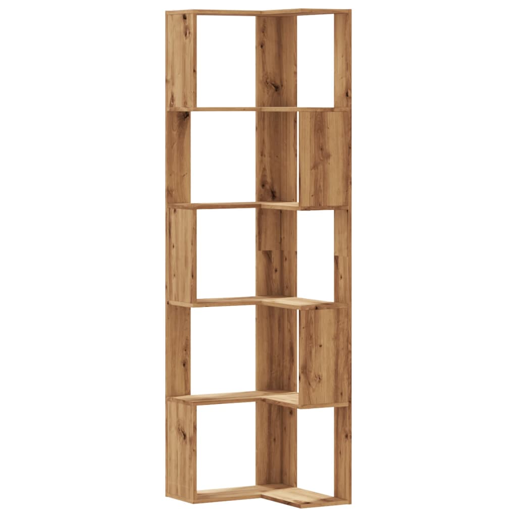 Libreria Angolare 5Ripiani Rovere Artigianale 50x50x179cm Legno