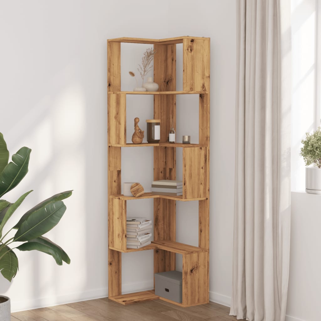 Libreria Angolare 5Ripiani Rovere Artigianale 50x50x179cm Legno