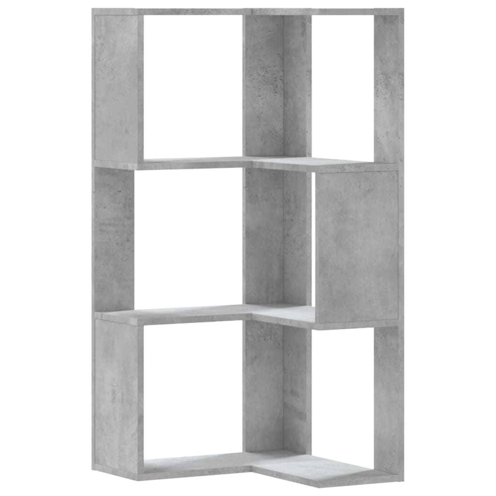 Libreria Angolare 3 Ripiani Grigio Cemento 50x50x102 cm Legno