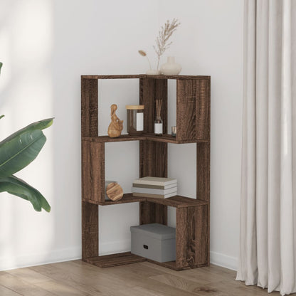 Libreria Angolare 3 Ripiani Rovere Marrone 50x50x102 cm Legno