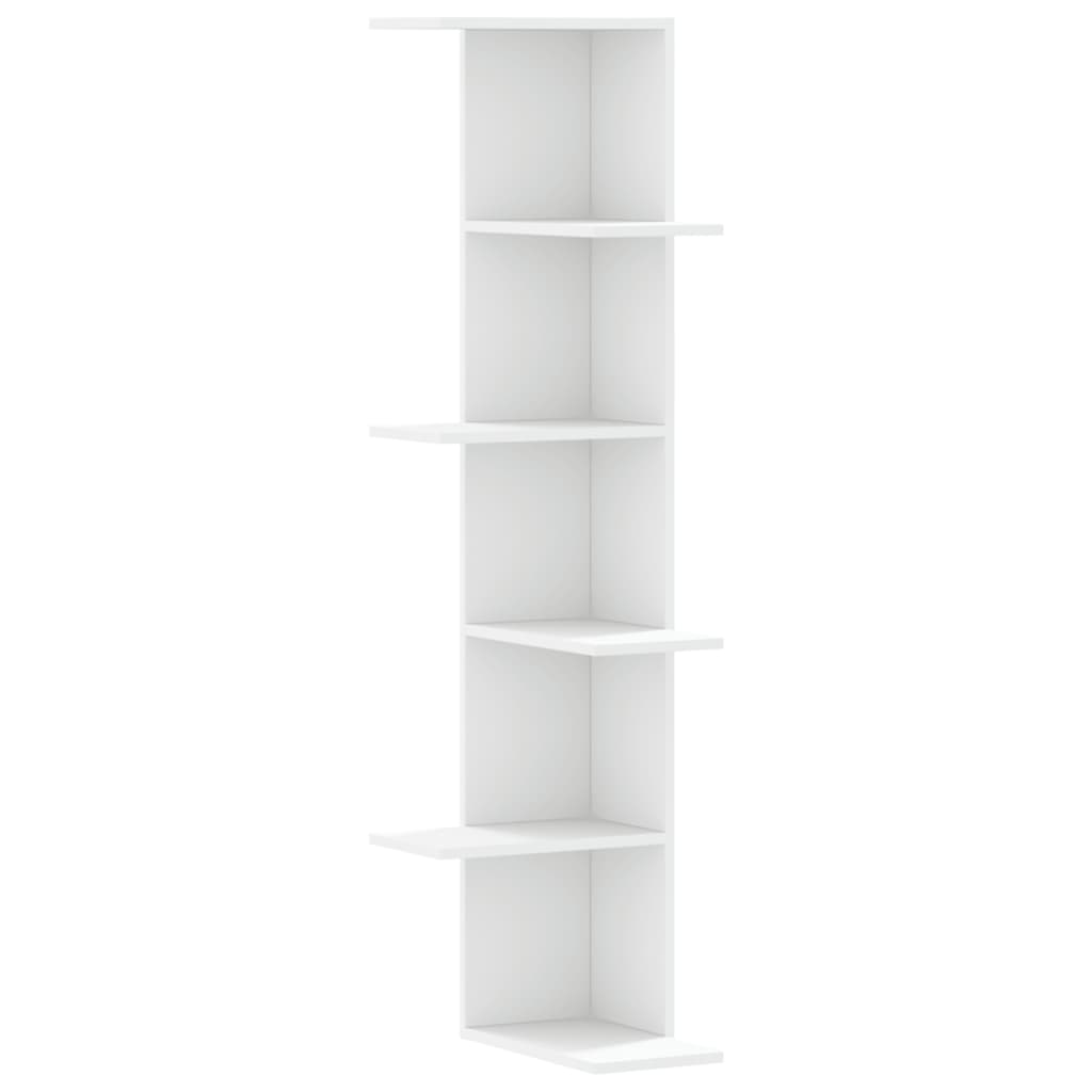 Scaffale Angolare Muro Bianco 36,5x36,5x140cm Legno Multistrato