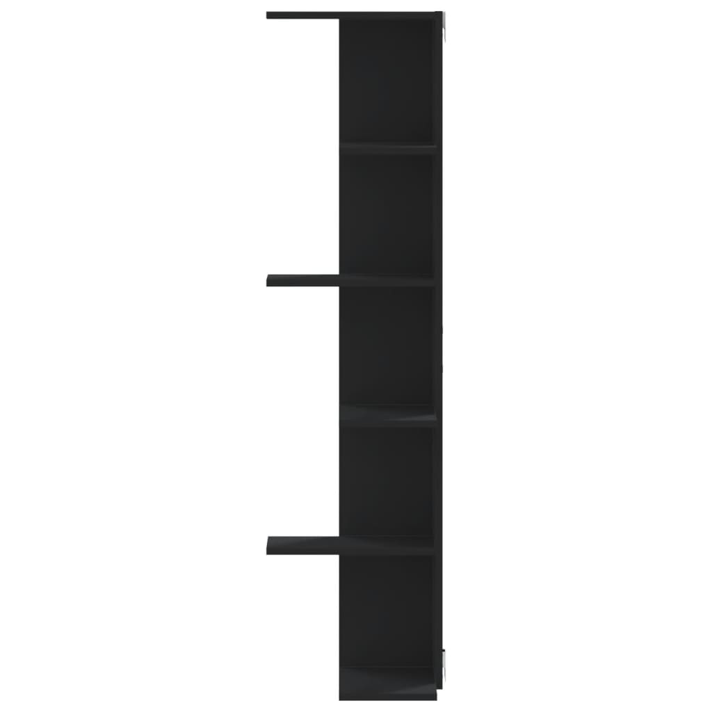 Scaffale Angolare Muro Nero 36,5x36,5x140 cm Legno Multistrato
