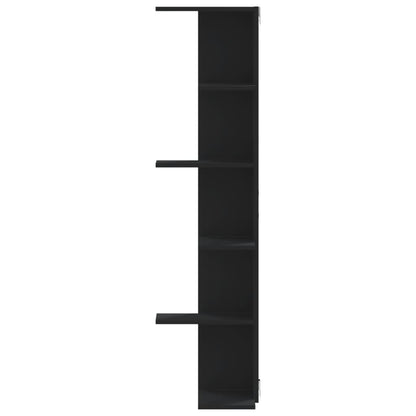 Scaffale Angolare Muro Nero 36,5x36,5x140 cm Legno Multistrato