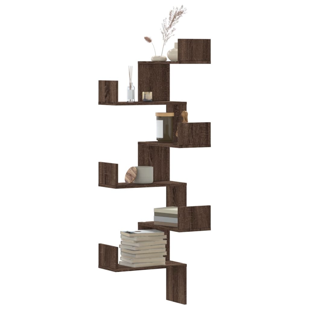Mensola Angolare Parete Rovere Marrone 45x45x147 cm Multistrato