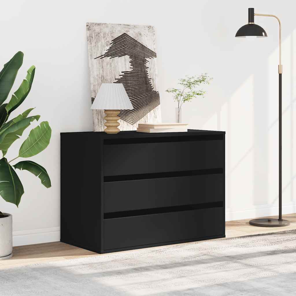 Cassettiera Angolare Nera 80x41x58 cm in Legno Multistrato