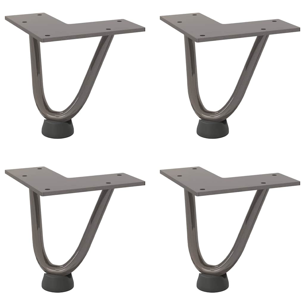 Gambe a forcina per tavolino 4 pz in acciaio naturale 10 cm in acciaio massiccio