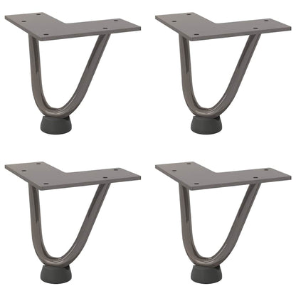 Gambe a forcina per tavolino 4 pz in acciaio naturale 10 cm in acciaio massiccio