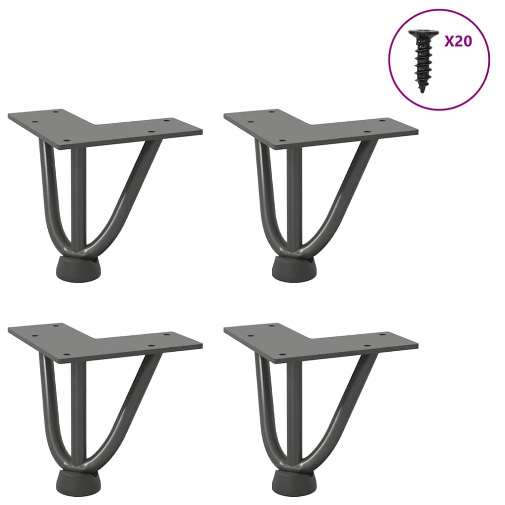 Gambe a forcina per tavolino 4 pz antracite 10 cm acciaio massiccio