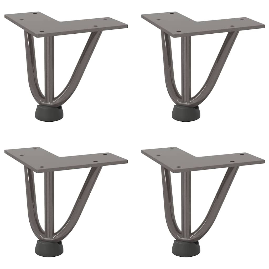 Gambe a forcina per tavolino 4 pz in acciaio naturale 10 cm in acciaio massiccio