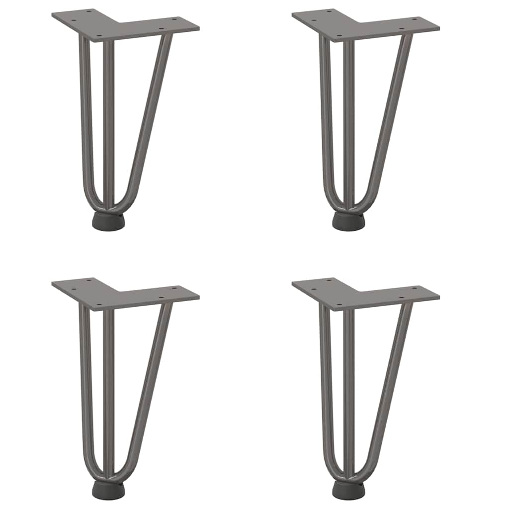 Gambe a forcina per tavolino 4 pz in acciaio naturale 20 cm in acciaio massiccio