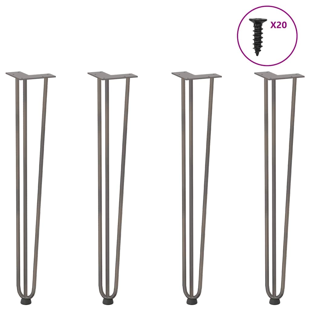 Gambe a forcina per tavoli consolle 4 pz in acciaio naturale 72 cm in acciaio massiccio
