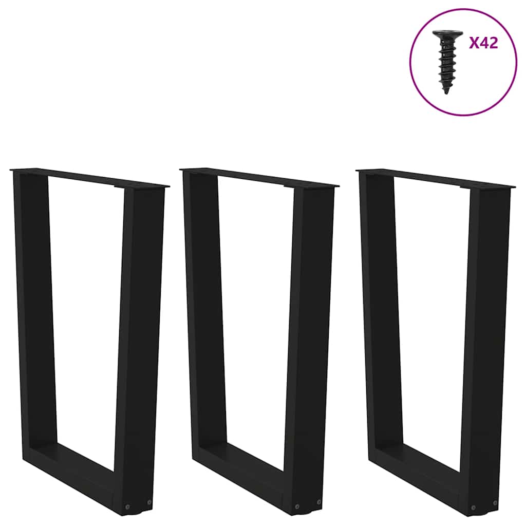 Gambe per tavolo da pranzo a forma di V 3 pz nere 70x(72-73,3) cm in acciaio