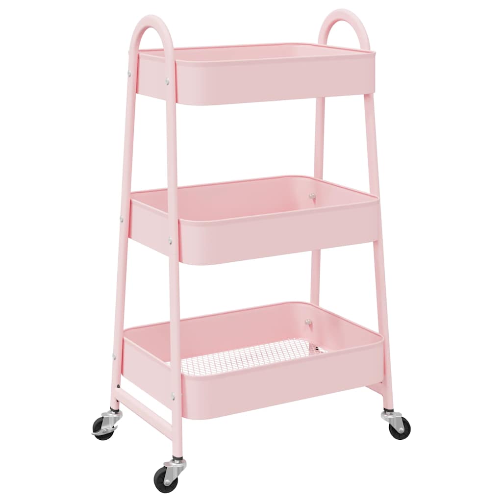 Carrello portaoggetti a 3 ripiani rosa 42x41,5x77 cm in acciaio