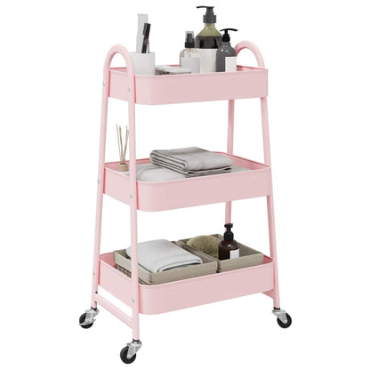 Carrello portaoggetti a 3 ripiani rosa 42x41,5x77 cm in acciaio