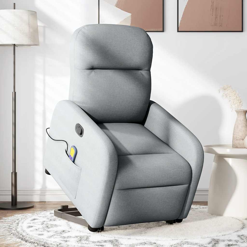 Poltrona Alzapersona Massaggi Reclinabile Grigio Chiaro Tessuto