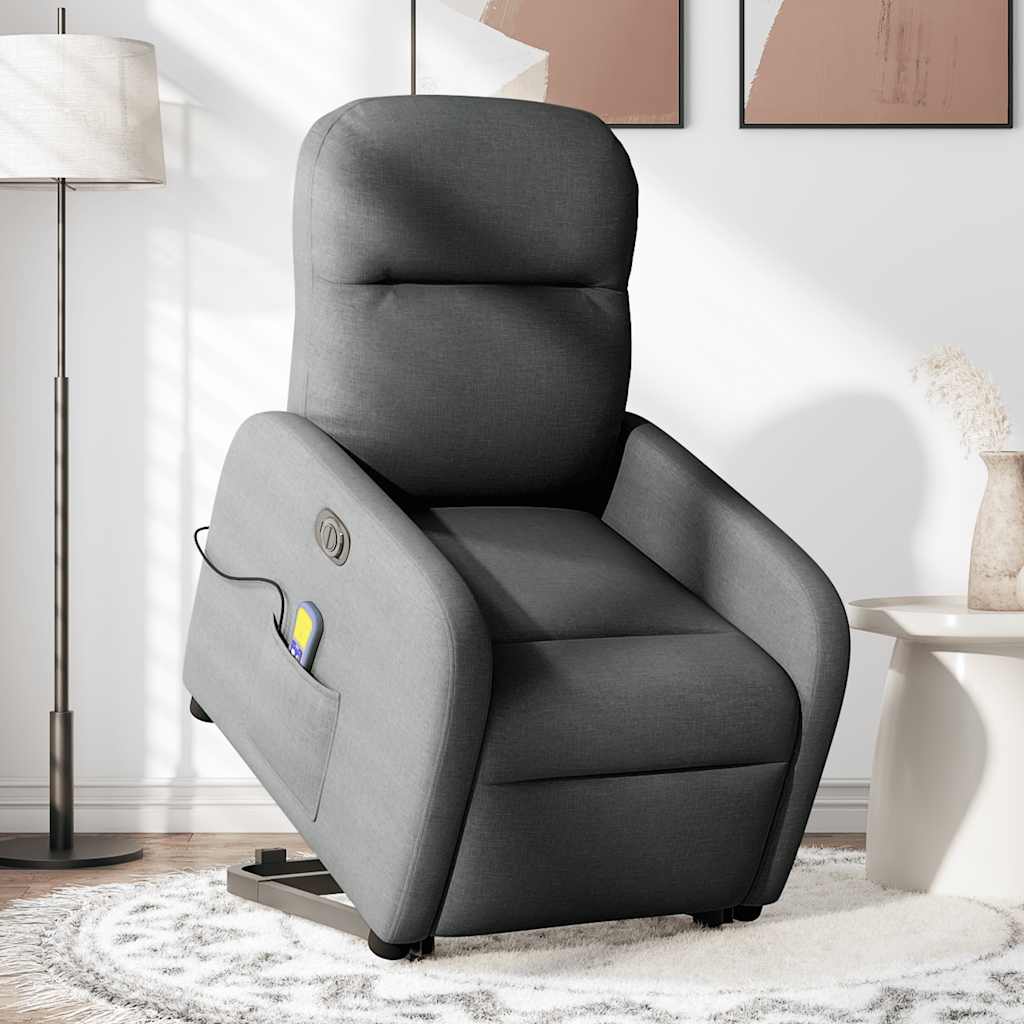 Poltrona Alzapersona Massaggi Elettrica Grigio Scuro Tessuto