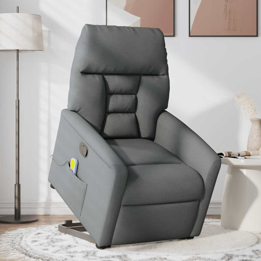 Poltrona Alzapersona Massaggi Reclinabile Grigio Scuro Tessuto