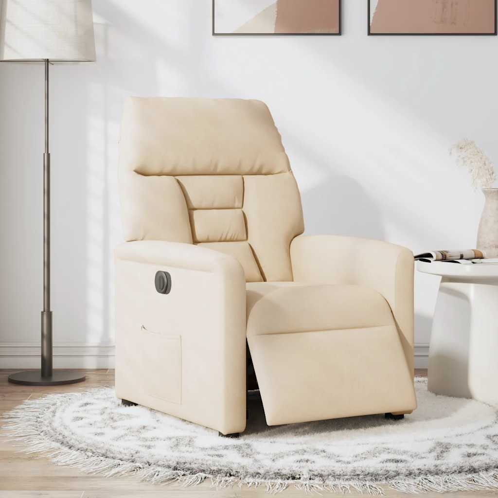 Poltrona Reclinabile Elettrica Beige in Tessuto di Microfibra