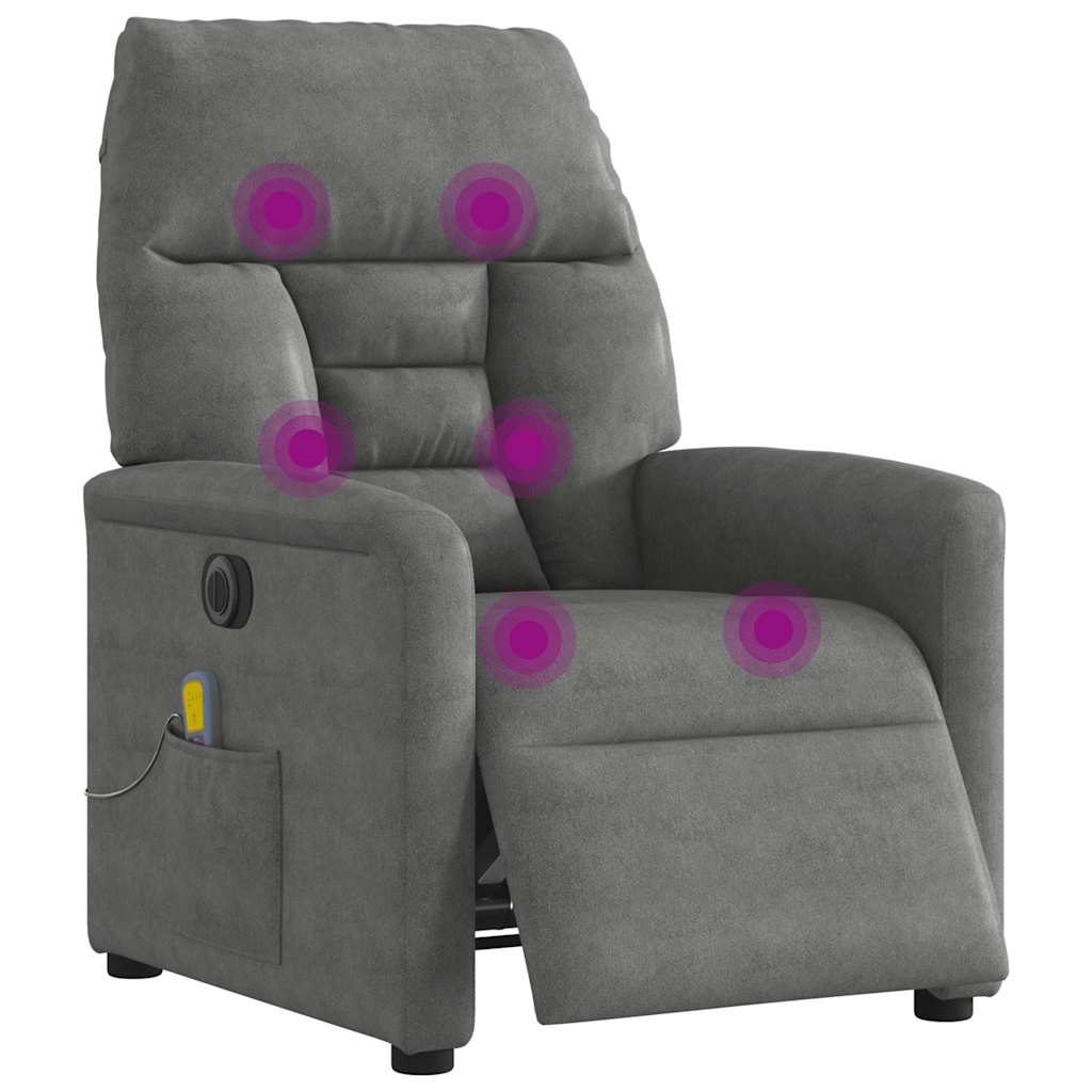 Poltrona Reclinante Massaggi Elettrica Grigio Scuro Microfibra