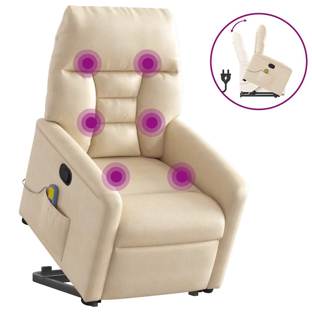 Poltrona Alzapersona Reclinante Massaggiante Beige Microfibra