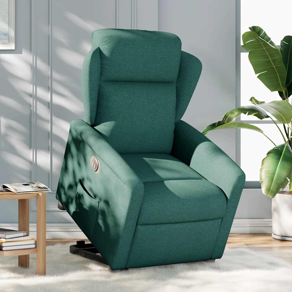Poltrona Alzapersona Reclinabile Elettrica Verde Scuro Tessuto