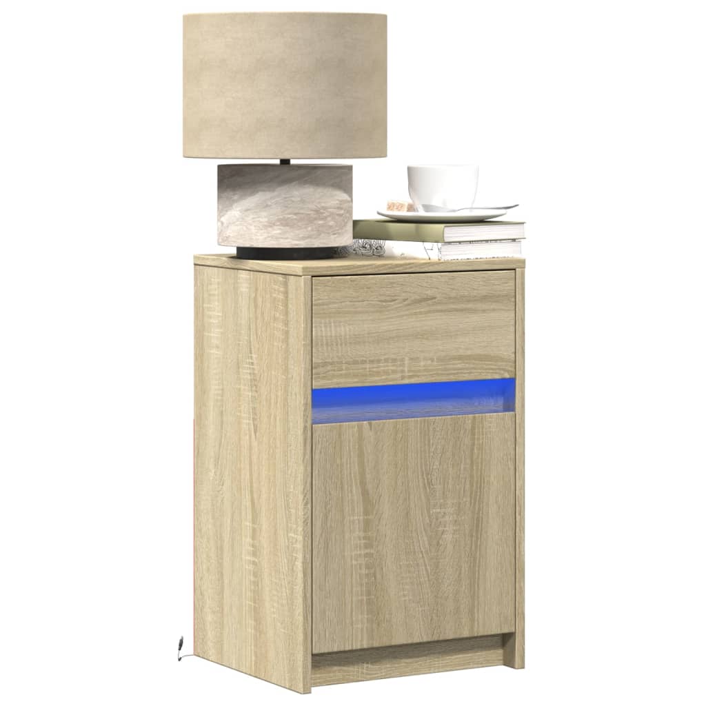 Comodino con Luci LED Rovere Sonoma in Legno Multistrato