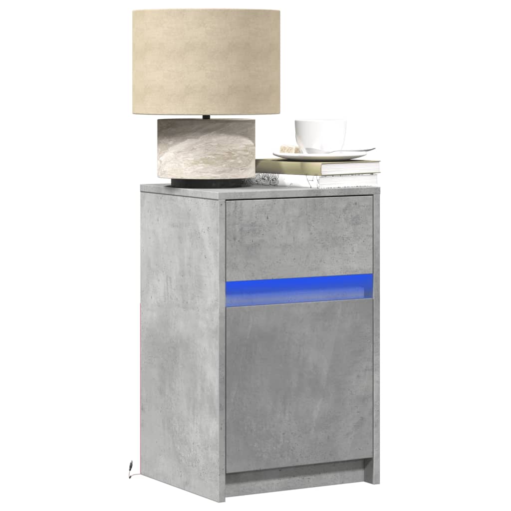 Comodini con Luci LED 2pz Grigio Cemento in Legno Multistrato