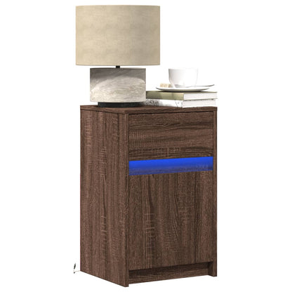 Comodino con Luci LED Rovere Marrone in Legno Multistrato