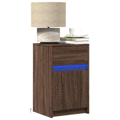 Comodini con Luci LED 2pz Rovere Marrone in Legno Multistrato