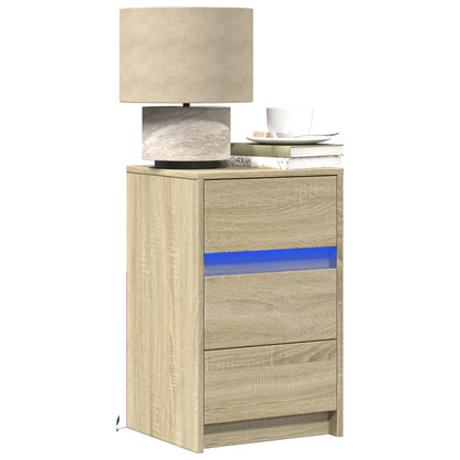 Comodino con Luci LED Rovere Sonoma in Legno Multistrato