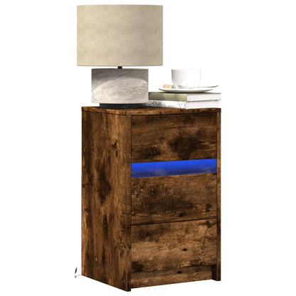 Comodino con Luci LED Rovere Fumo in Legno Multistrato