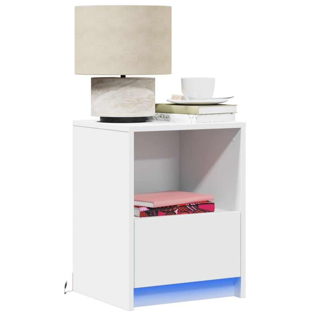 Comodino con Luci LED Bianco in Legno Multistrato
