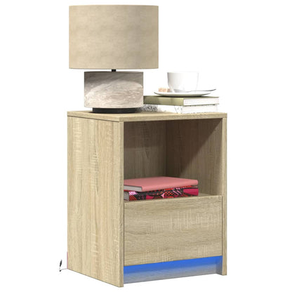 Comodini con Luci LED 2pz Rovere Sonoma in Legno Multistrato
